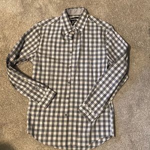 Joseph Abboud Slim Fit Button Down Sport Shirt, White, Grey & Blue Plaid, NWT